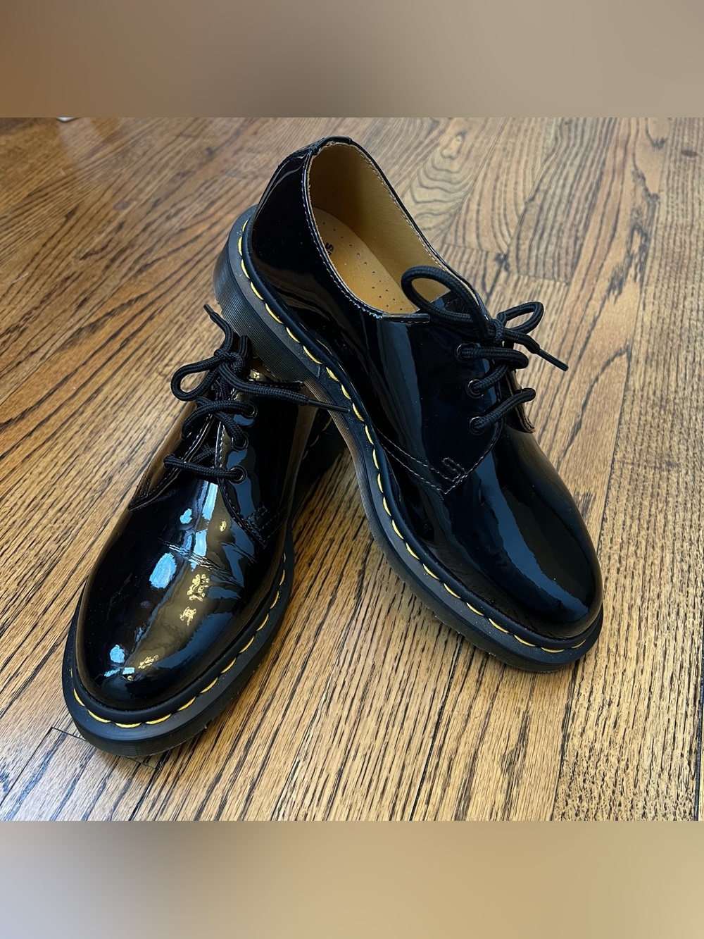 Dr Doc Marten Black Shiny Patent Leather Lamper 1461 Oxford Shoe Women 8 Classic